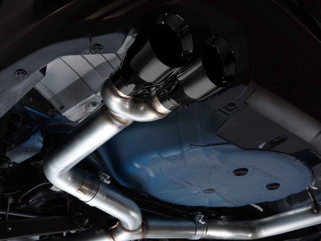 AWE Track Edition Exhaust for VB Subaru WRX - Diamond Black Tips - Mounted