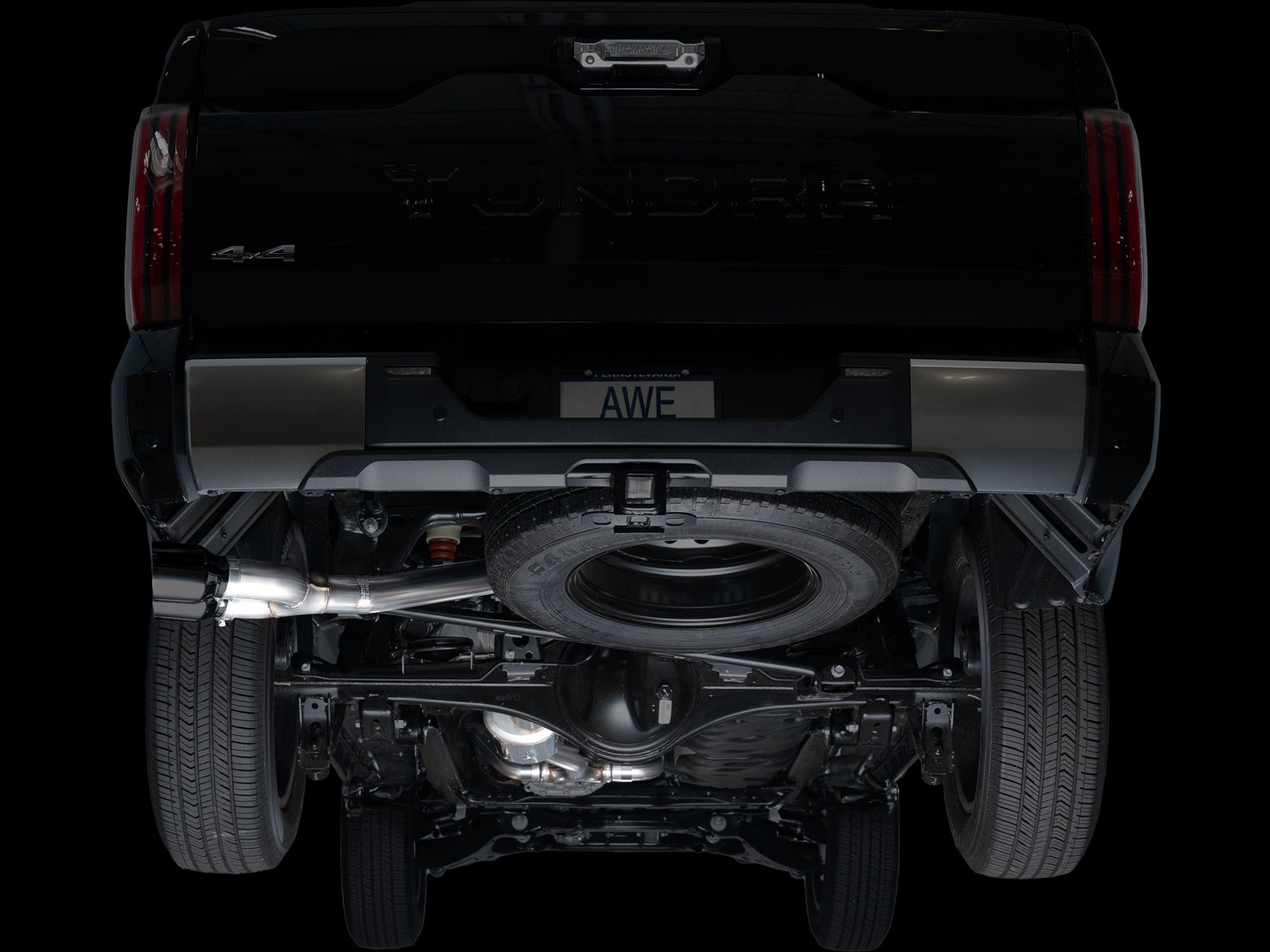 AWE 0FG Exhaust for 3rd Gen Toyota Tundra - Dual Diamond Black Tips - Mounted