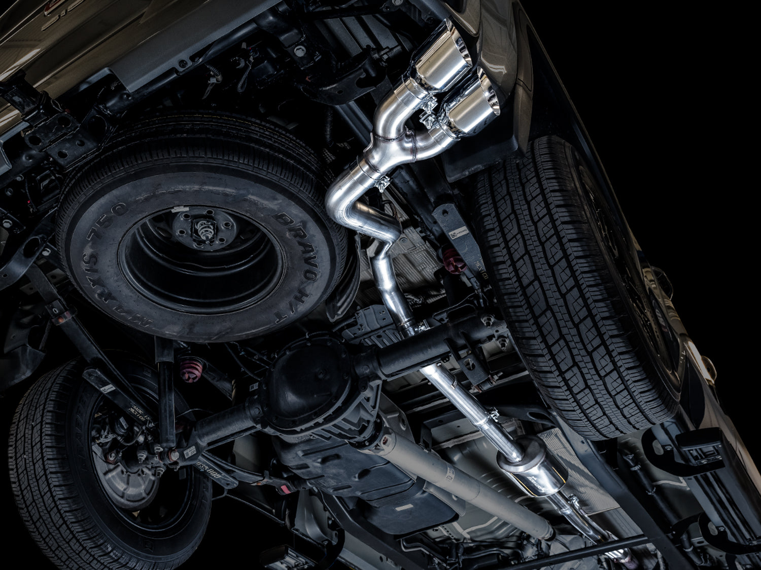 AWE 0FG Catback Dual Side Exit Exhaust for 4th Gen Silverado/Sierra 1500 5.3L (Flat Bumper) - Chrome Silver Tips - Mounted