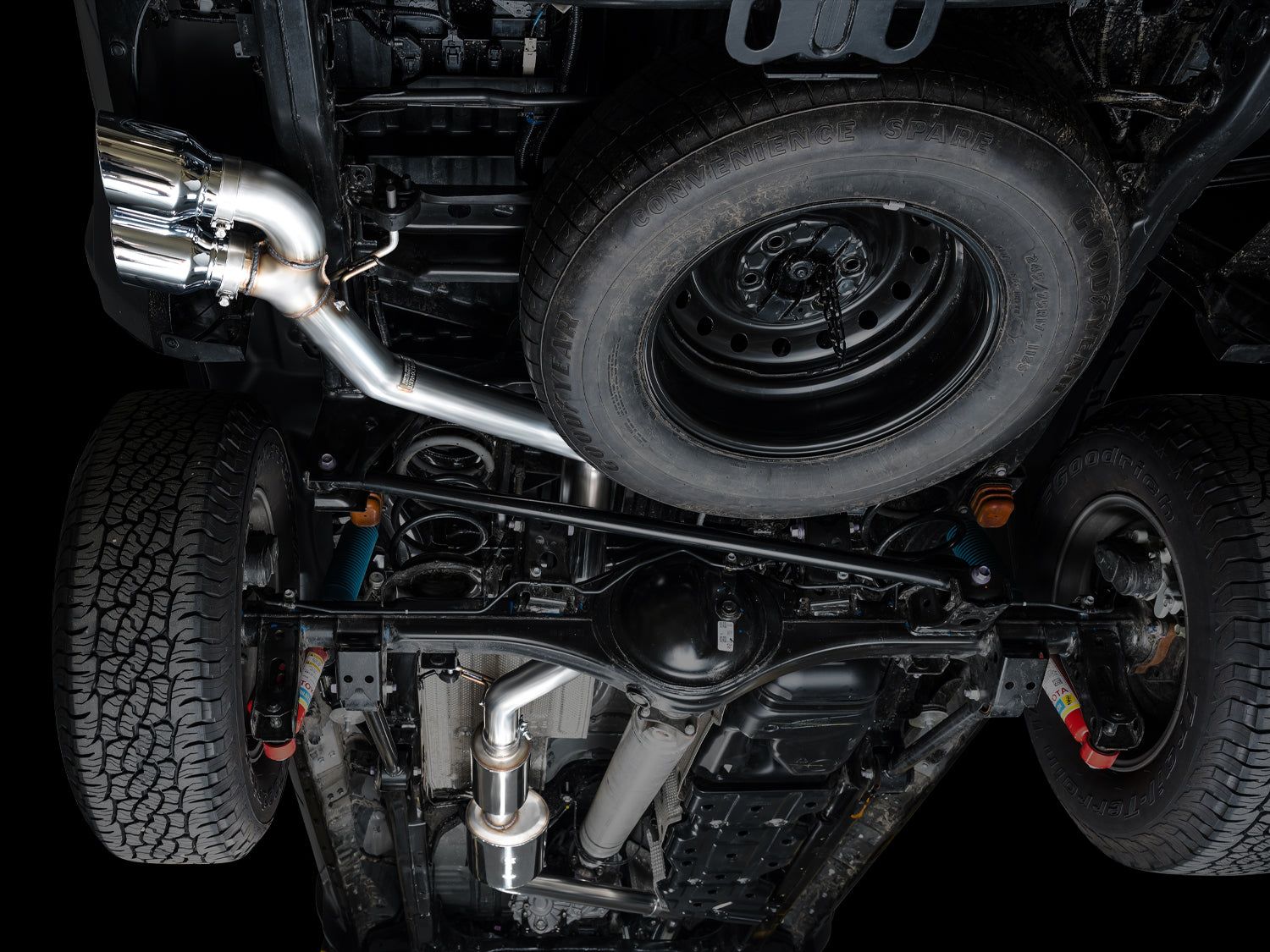 AWE 0FG Exhaust for 4th Gen Toyota Tacoma - Dual Chrome Silver Tips - Mounted