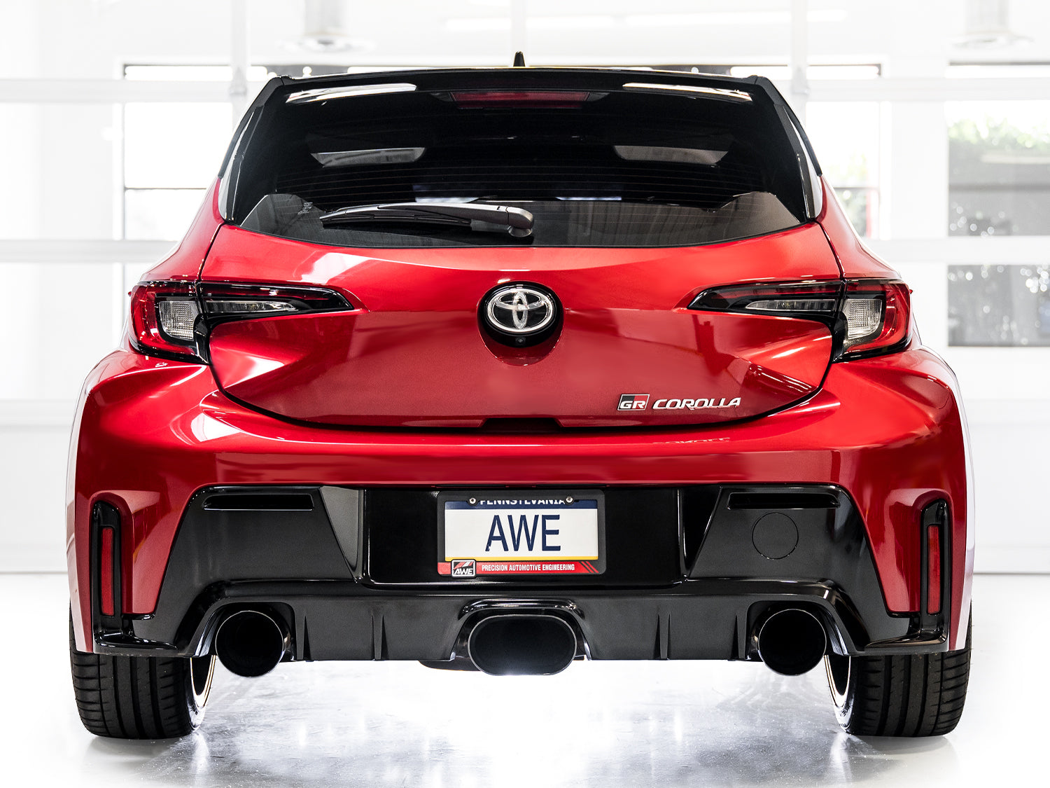 AWE Track Edition Exhaust for GR Corolla - Diamond Black Tips - Mounted