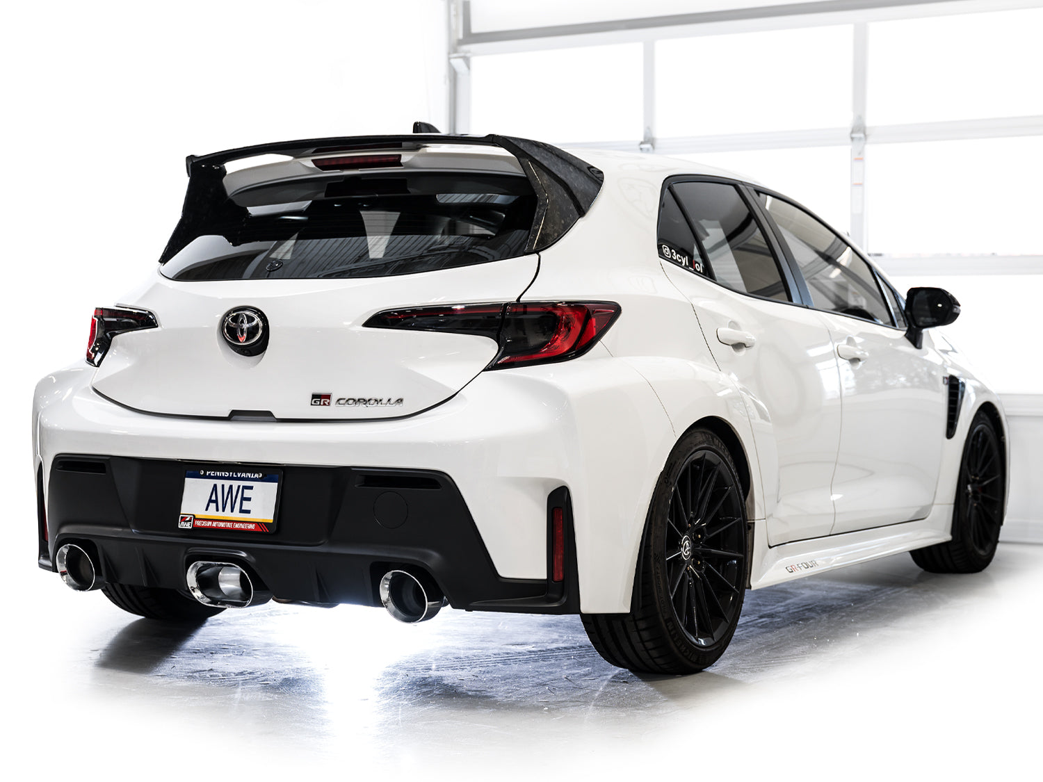 AWE Track Edition Exhaust for GR Corolla - Chrome Silver Tips - Mounted