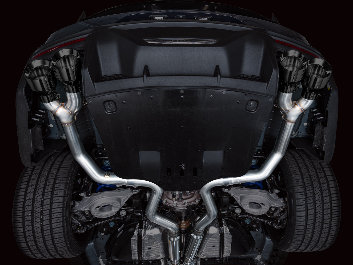 AWE Track Edition Exhaust for S650 Ford Mustang Dark Horse - Quad Diamond Black Tips - Mounted