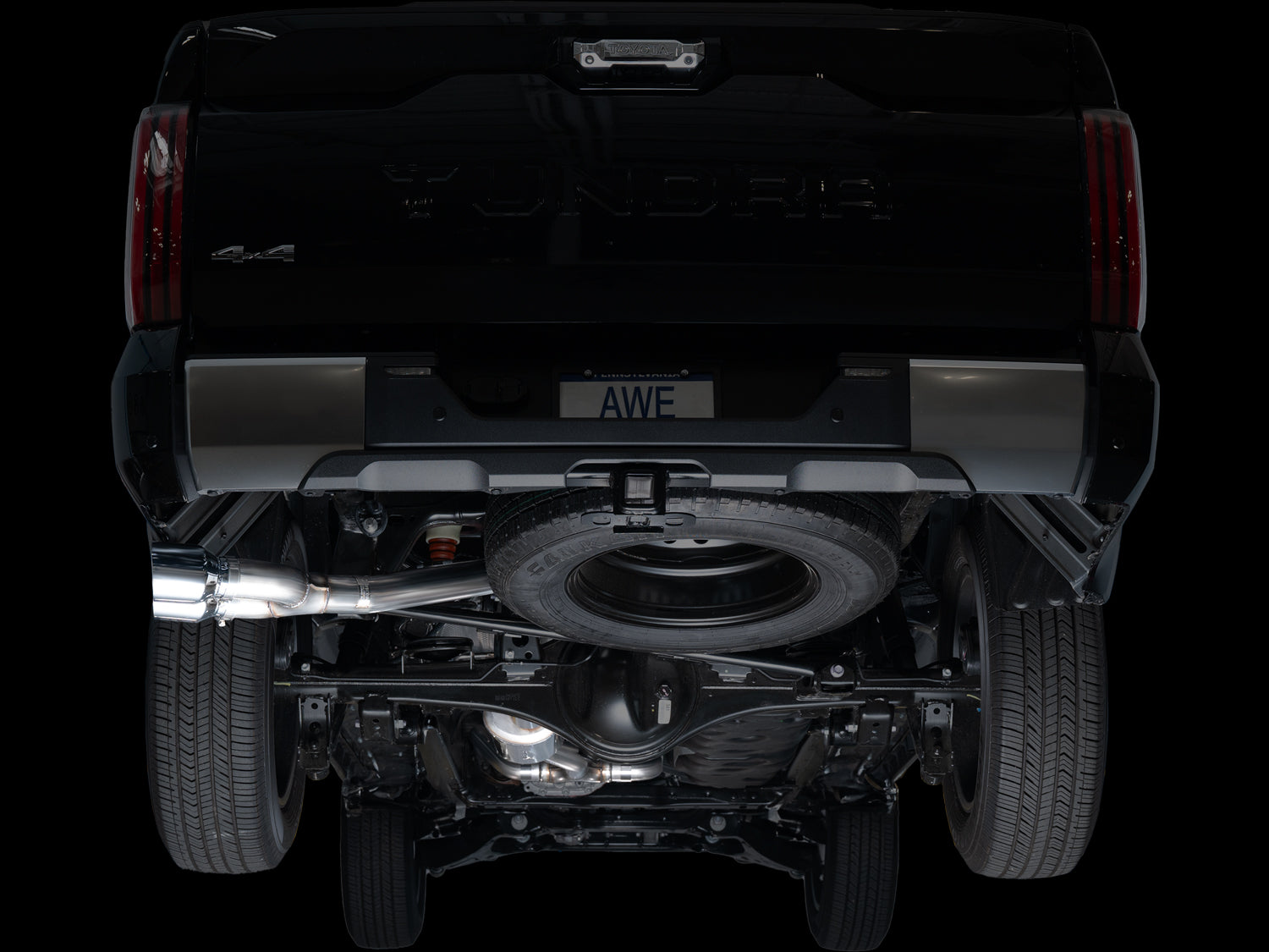 AWE 0FG Exhaust for 3rd Gen Toyota Tundra - Dual Chrome Silver Tips - Mounted