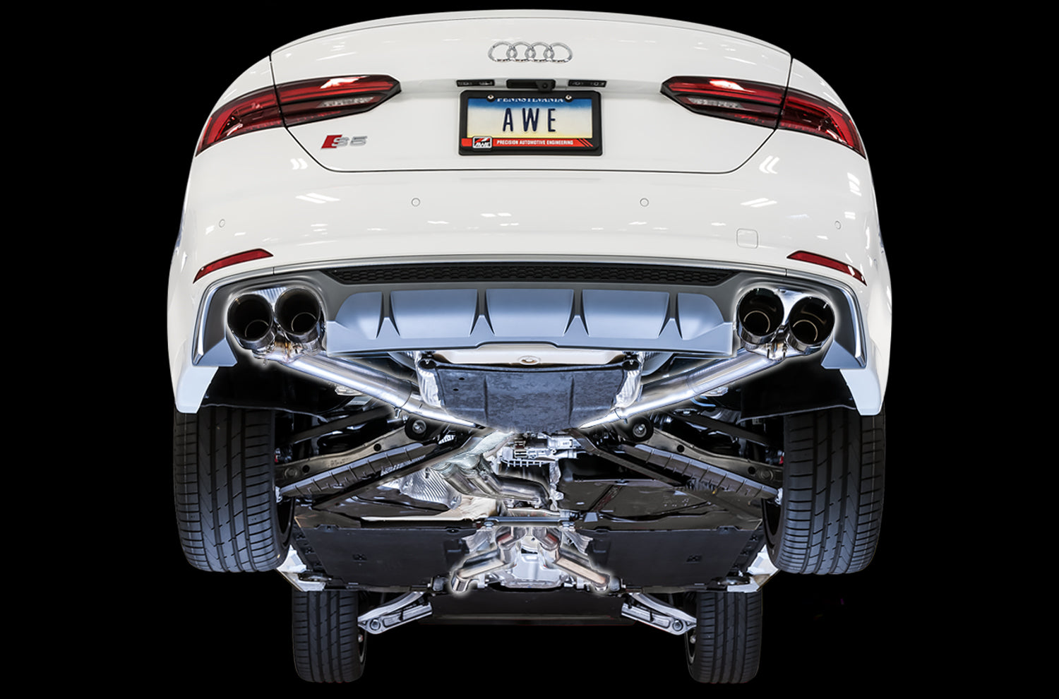 AWE Track Edition Exhaust for Audi B9 S5 Sportback - Non-Resonated - Diamond Black 102mm Tips - Mounted