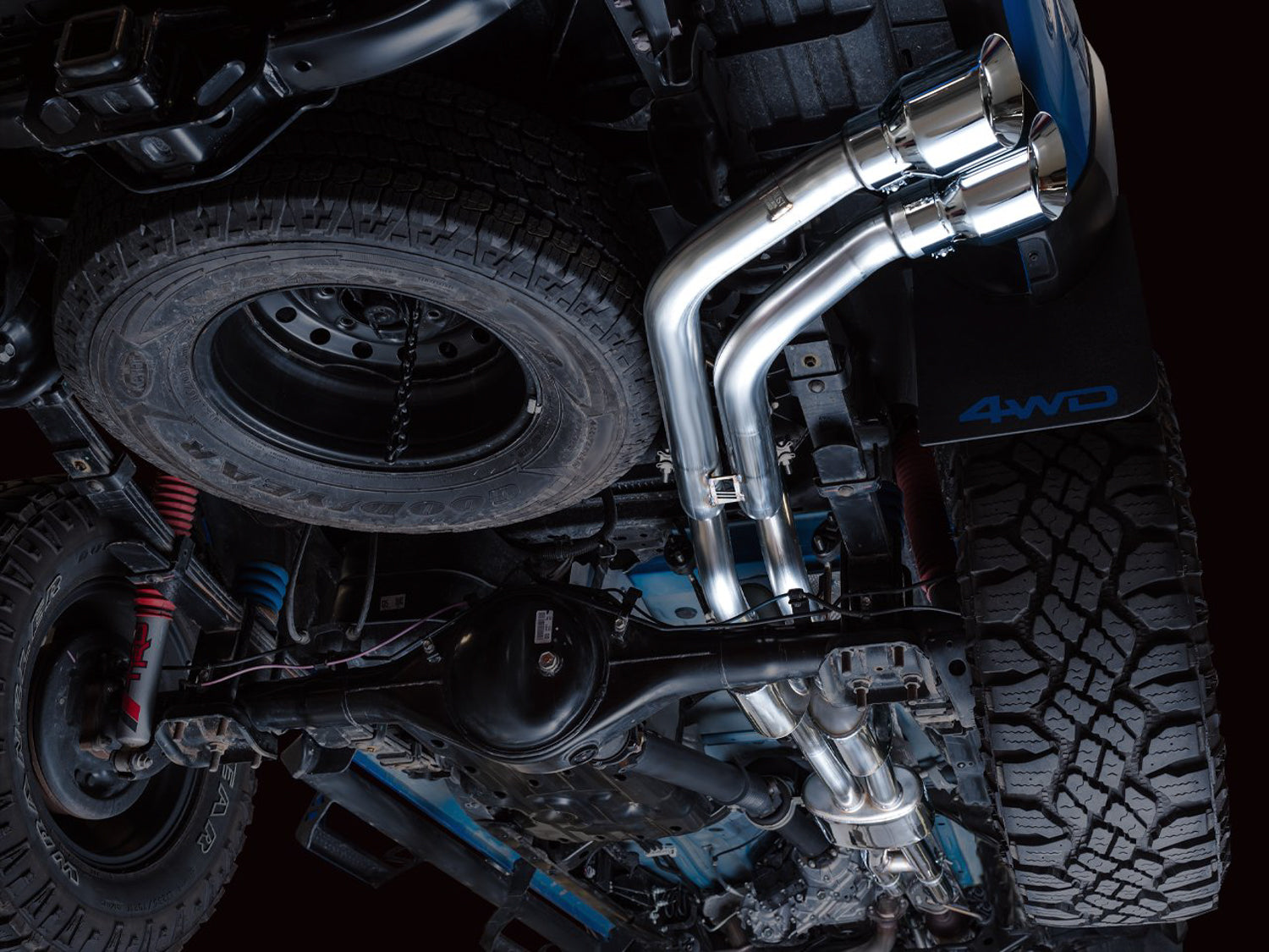 AWE 0FG Exhaust with BashGuard for 3rd Gen Tacoma - Dual Chrome Silver Tips - Mounted