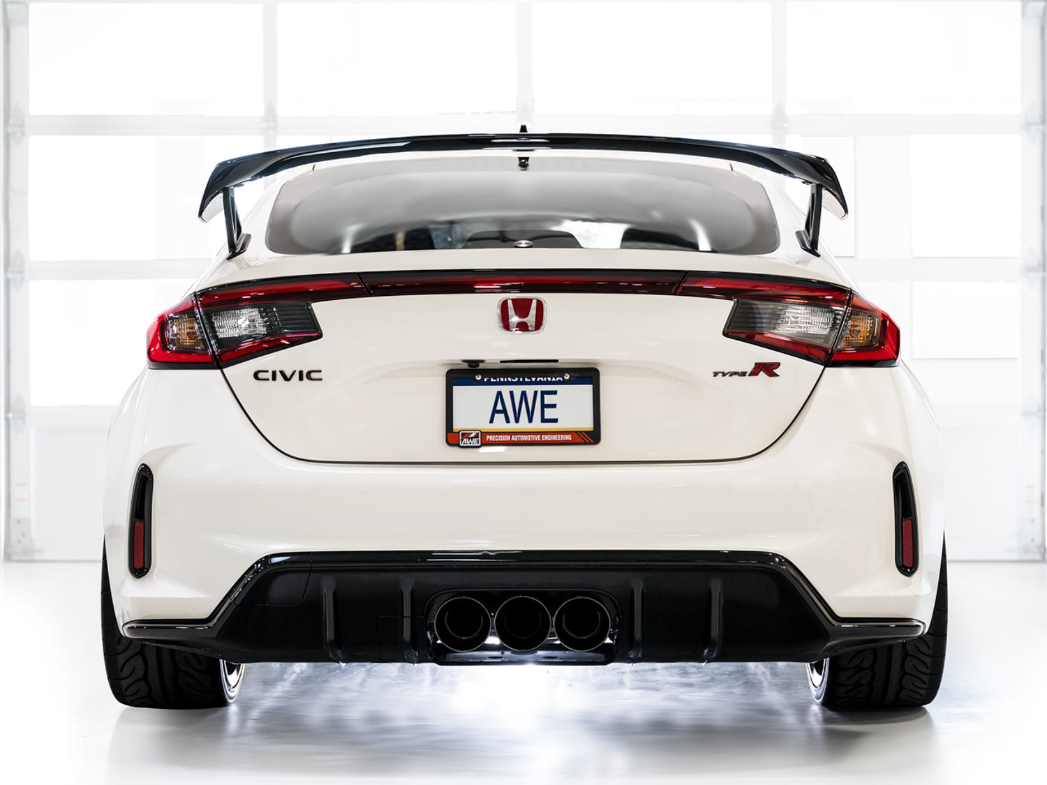 AWE Track Edition Exhaust for FL5 Civic Type R - Triple Diamond Black Tips - Mounted