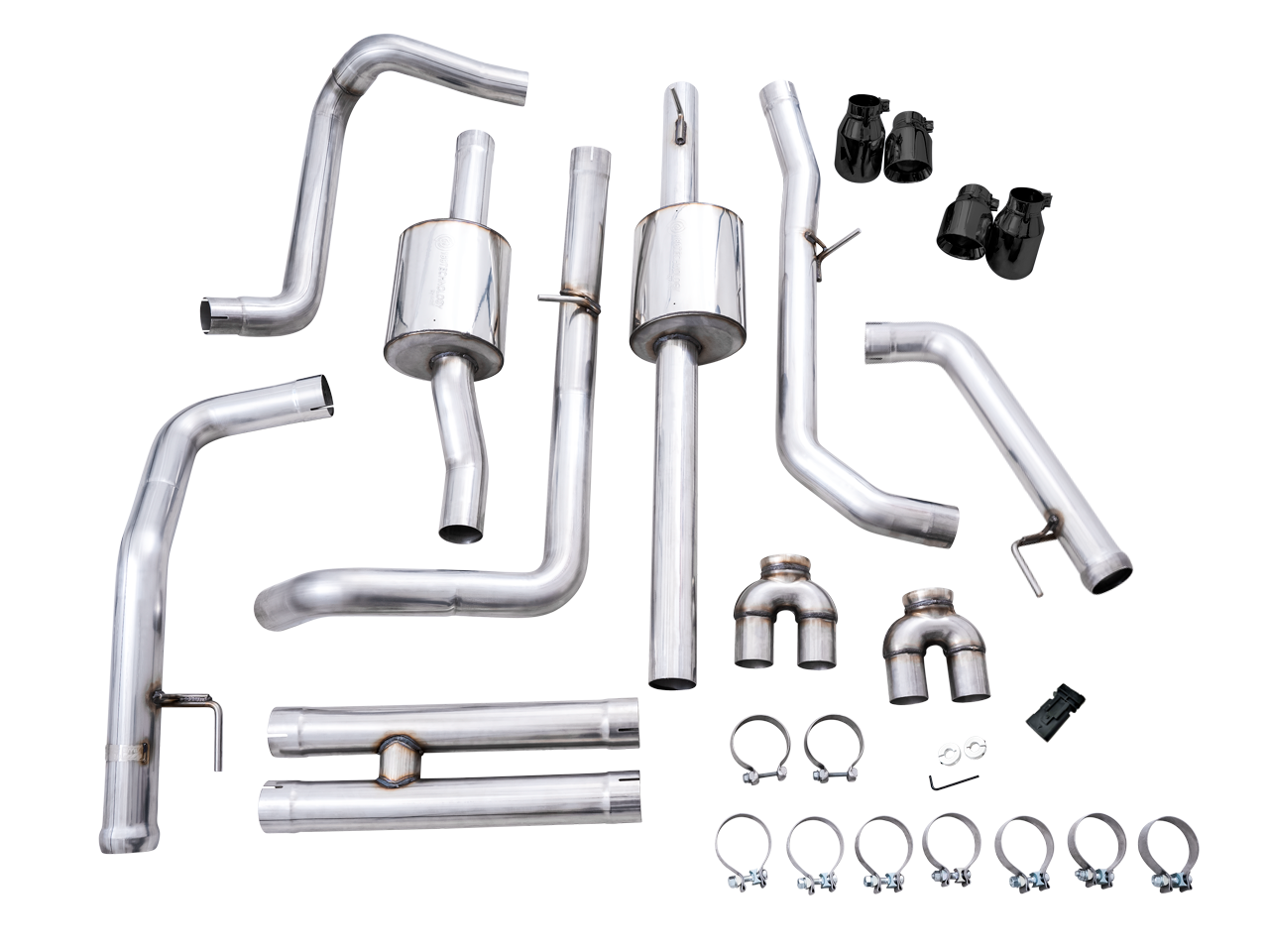 AWE 0FG Catback Exhaust for Silverado ZR2/Sierra AT4X - Quad Diamond Black Tips - out of package