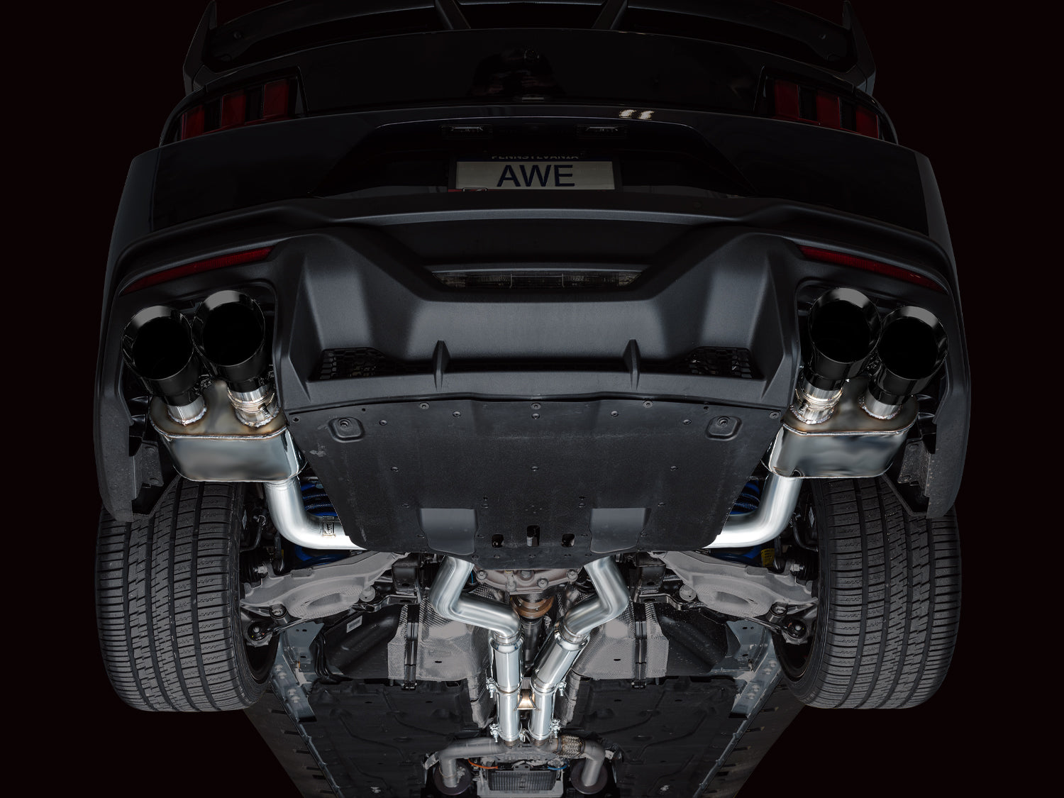 AWE SwitchPath™ Exhaust for S650 Ford Mustang Dark Horse - Quad Diamond Black Tips - Mounted
