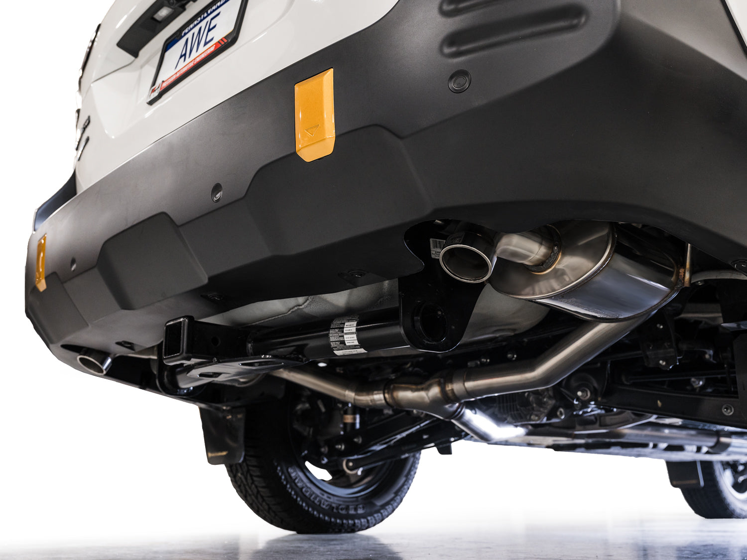 AWE 0FG Exhaust for Subaru Outback 2.4T - Dual BashGuards - Mounted