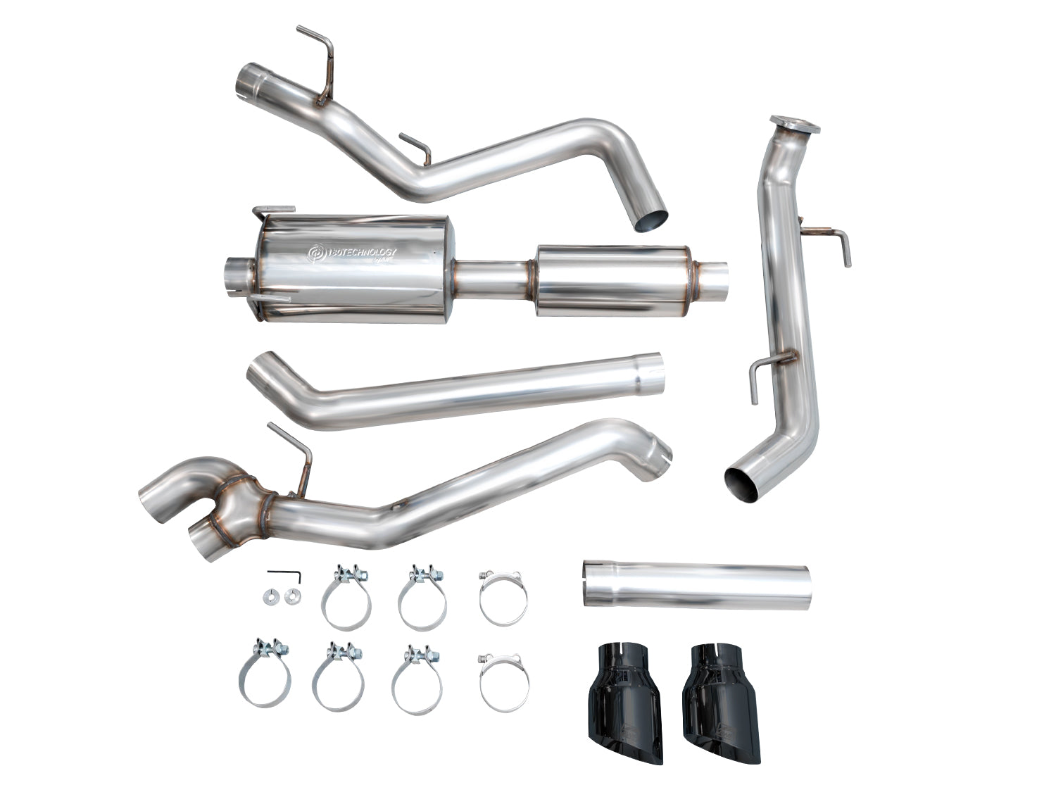 AWE 0FG Exhaust for 4th Gen Toyota Tacoma - Dual Diamond Black Tips - out of package