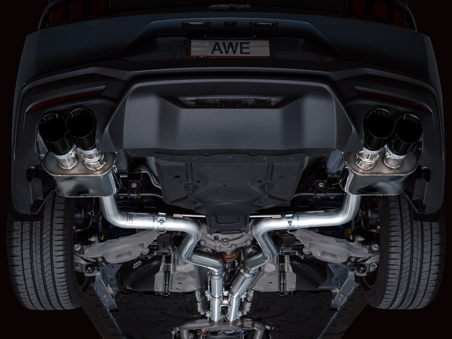 AWE SwitchPath™ Exhaust for S650 Ford Mustang GT Fastback - Quad Diamond Black Tips - Mounted