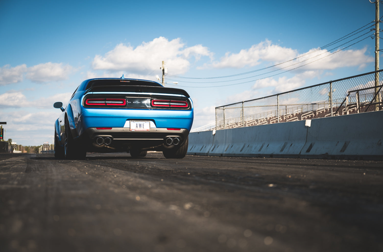 AWE Track Edition Exhaust for 15+ Challenger 6.4 / 6.2 SC - Chrome Silver Quad Tips - Mounted