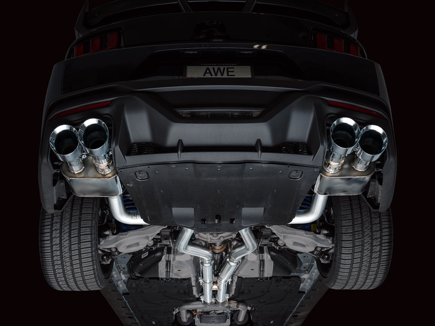 AWE SwitchPath™ Exhaust for S650 Ford Mustang Dark Horse - Quad Chrome Silver Tips - Mounted