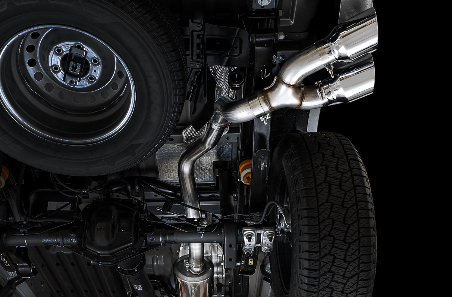 AWE 0FG Exhaust with BashGuard for Ford Ranger - Dual Chrome Silver Tips - Mounted