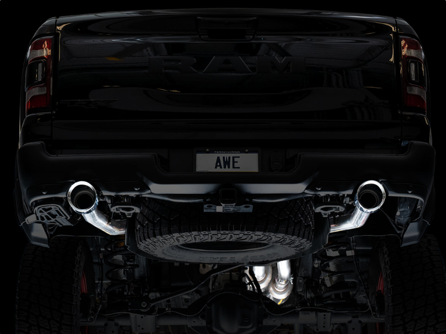 AWE 0FG Catback Exhaust for RAM TRX - Chrome Silver Tips - Mounted