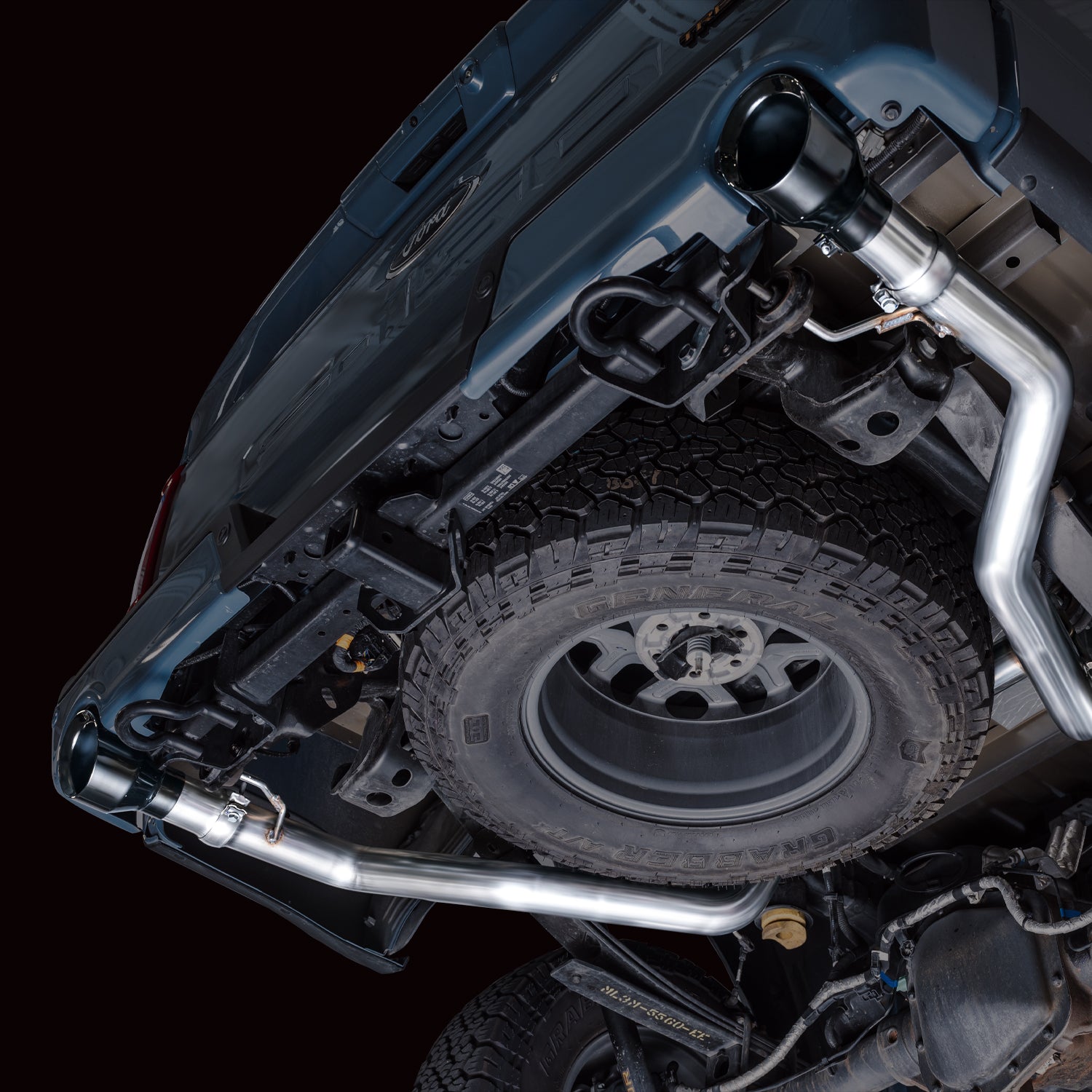 AWE 0FG Resonated Catback for '21+ Ford F-150 Tremor (With Bumper Cutouts) - Diamond Black Tips - Mounted