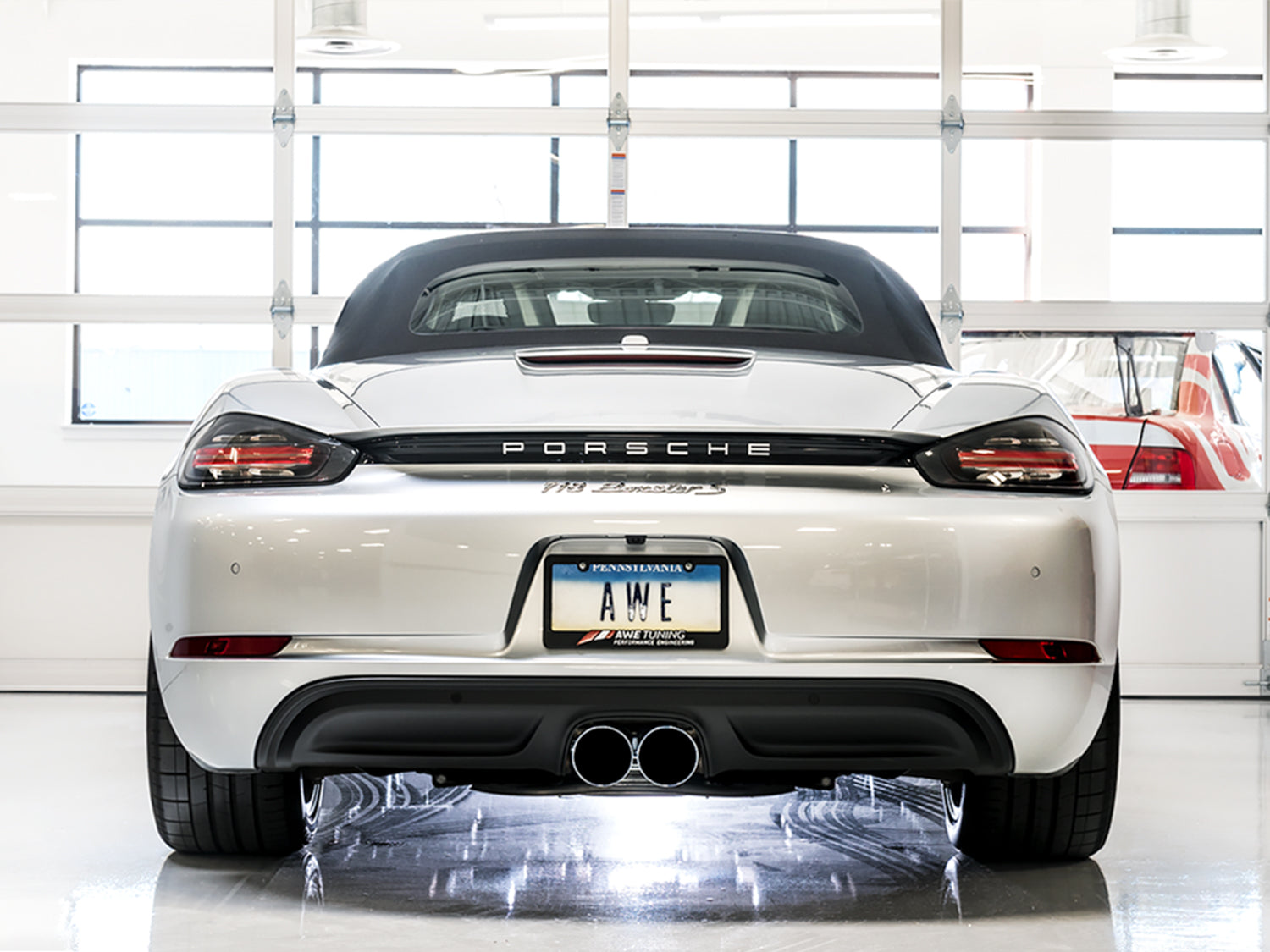 AWE Track Edition Exhaust for Porsche 718 Boxster / Cayman - Chrome Silver Tips - Mounted