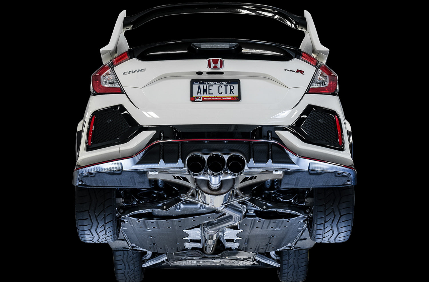 AWE Touring Edition Exhaust for FK8 Civic Type R (includes Front Pipe and DualPhase Mid Pipe) - Triple Diamond Black Tips - Mounted