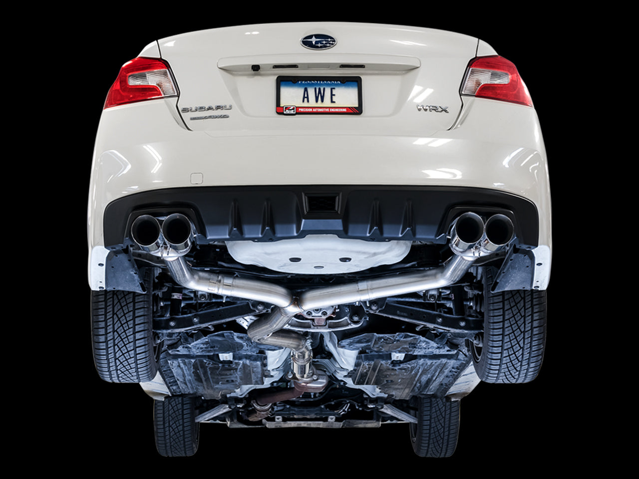 AWE Track Edition Exhaust for VA / GV WRX / STI Sedan - Chrome Silver Quad Tips (102mm) - Mounted