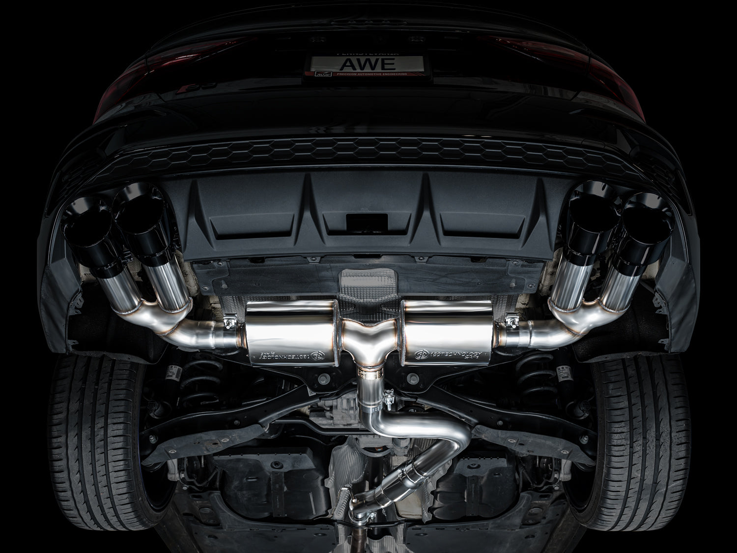 AWE Touring Edition Exhaust for Audi 8Y S3 - Diamond Black Tips - Mounted
