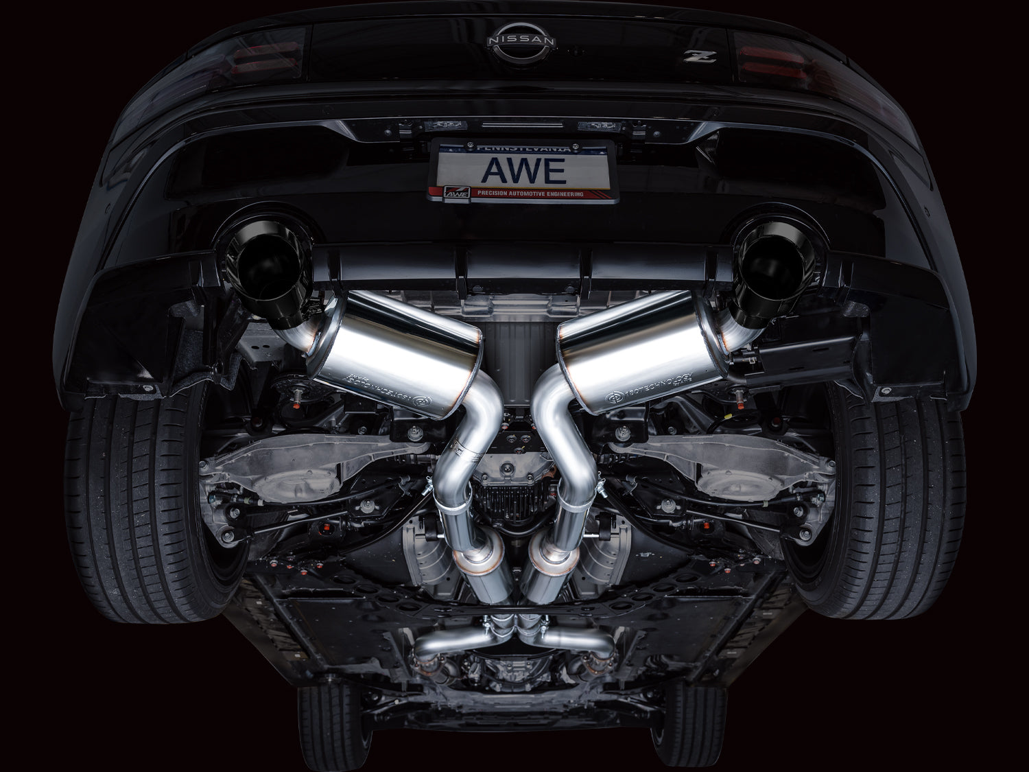 AWE Touring Edition Exhaust for Nissan Z - Diamond Black Tips - Mounted