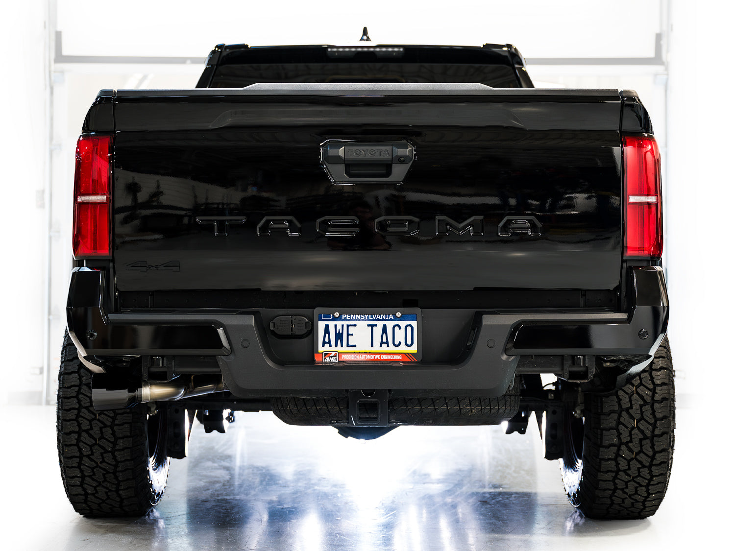 AWE 0FG Exhaust for 4th Gen Toyota Tacoma - Dual Diamond Black Tips - Mounted