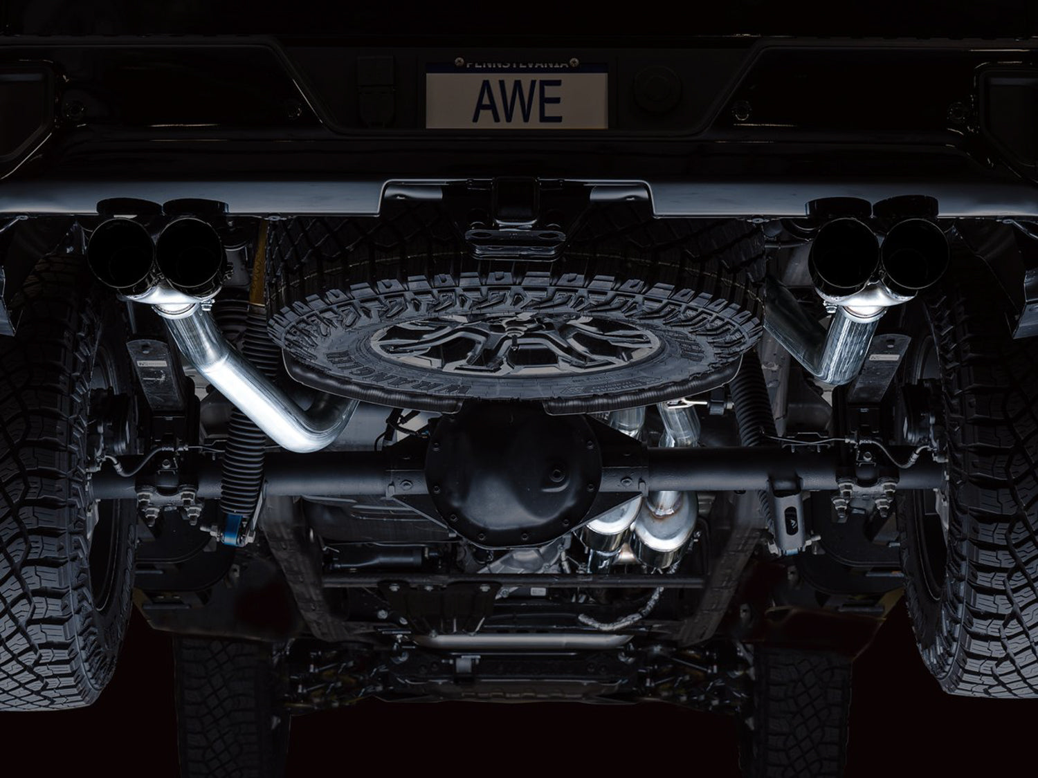 AWE 0FG Catback Exhaust for Silverado ZR2/Sierra AT4X - Quad Diamond Black Tips - Mounted