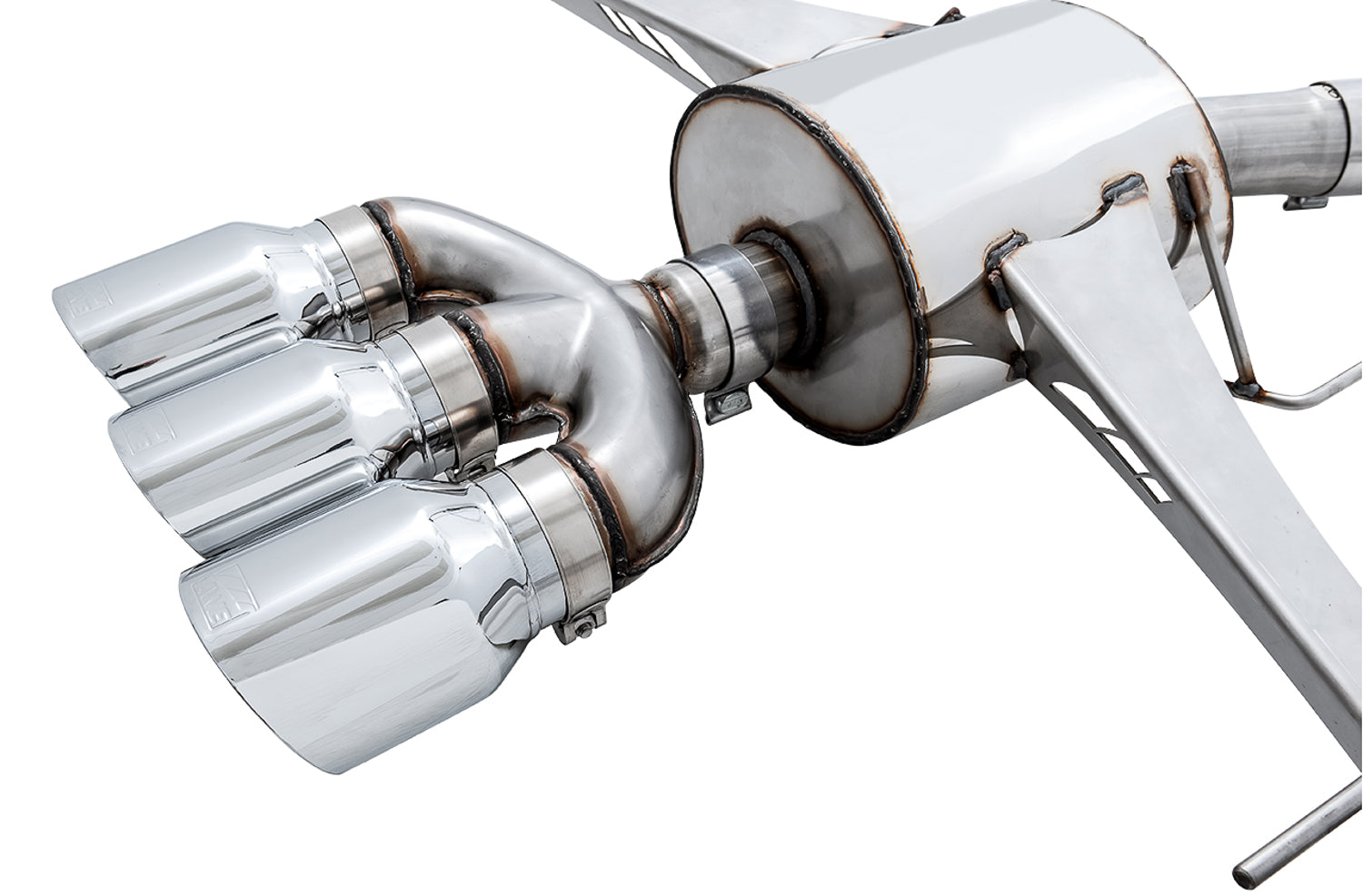 AWE Touring Edition Exhaust for FK8 Civic Type R (includes Front Pipe and DualPhase Mid Pipe) - Triple Chrome Silver Tips - Close Up