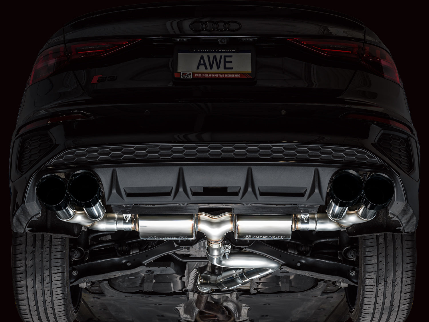 AWE Touring Edition Exhaust for Audi 8Y S3 - Diamond Black Tips - Mounted