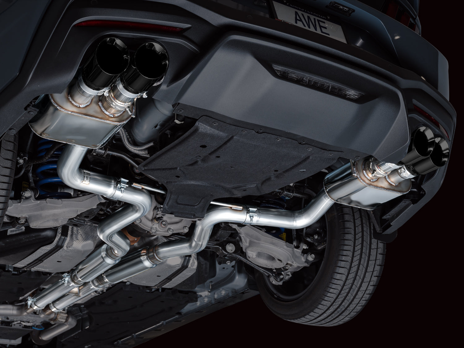 AWE SwitchPath™ Exhaust for S650 Ford Mustang GT Fastback - Quad Diamond Black Tips - Mounted