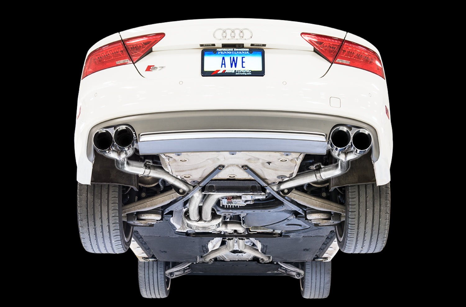 AWE Track Edition Exhaust for Audi C7 S7 4.0T - Chrome Silver Tips - Mounted
