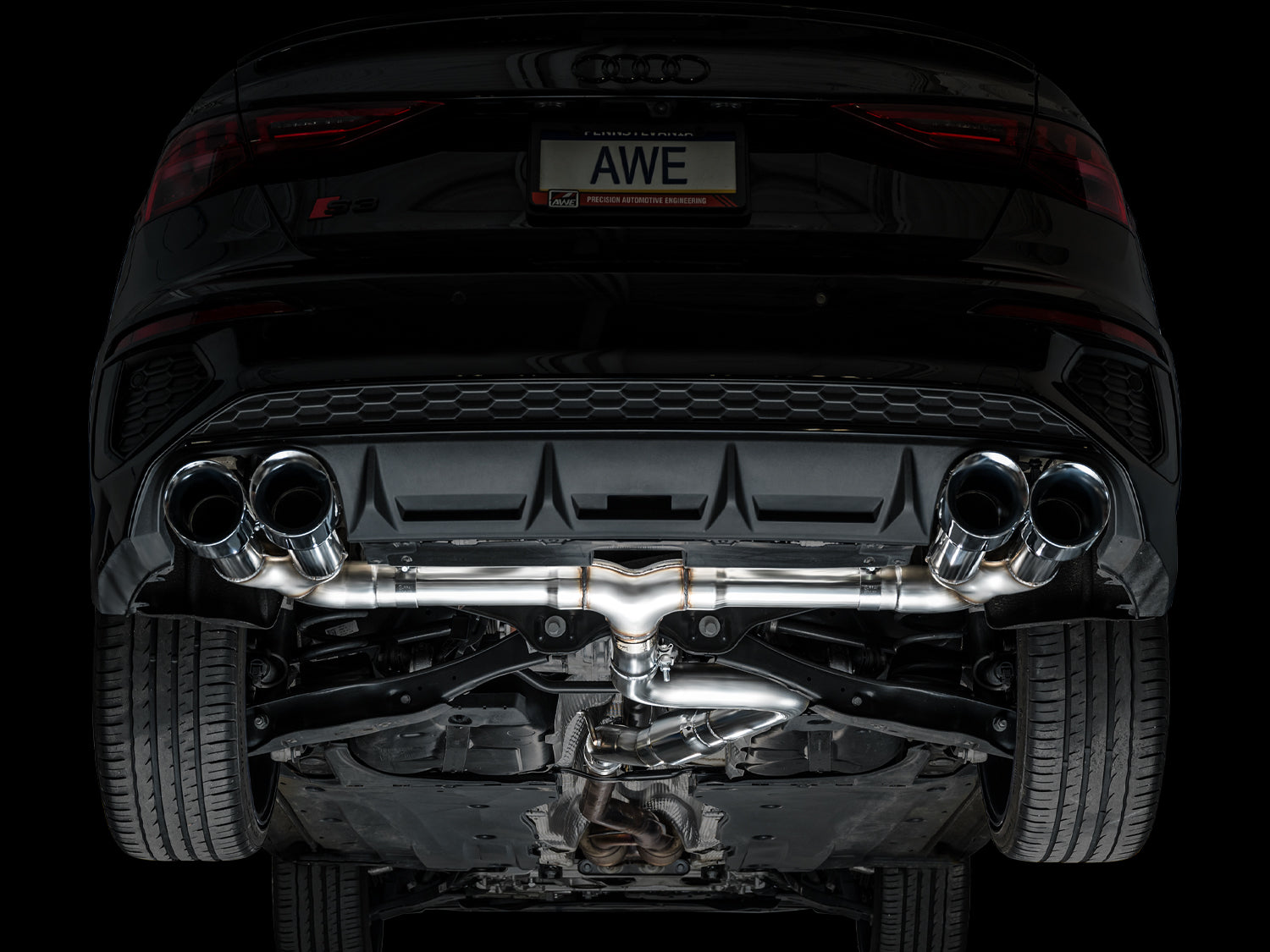 AWE Track Edition Exhaust for Audi 8Y S3 - Chrome Silver Tips - Mounted