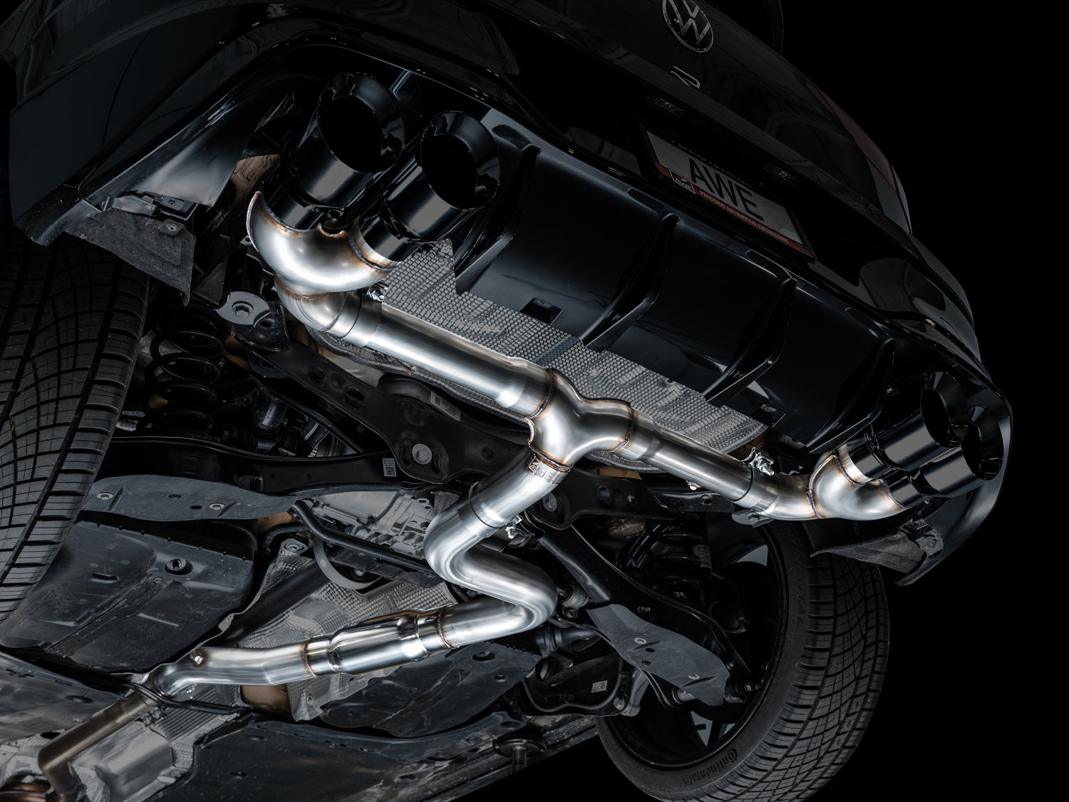 AWE Track Edition Exhaust for Volkswagen MK8 Golf R - Diamond Black Tips - Mounted