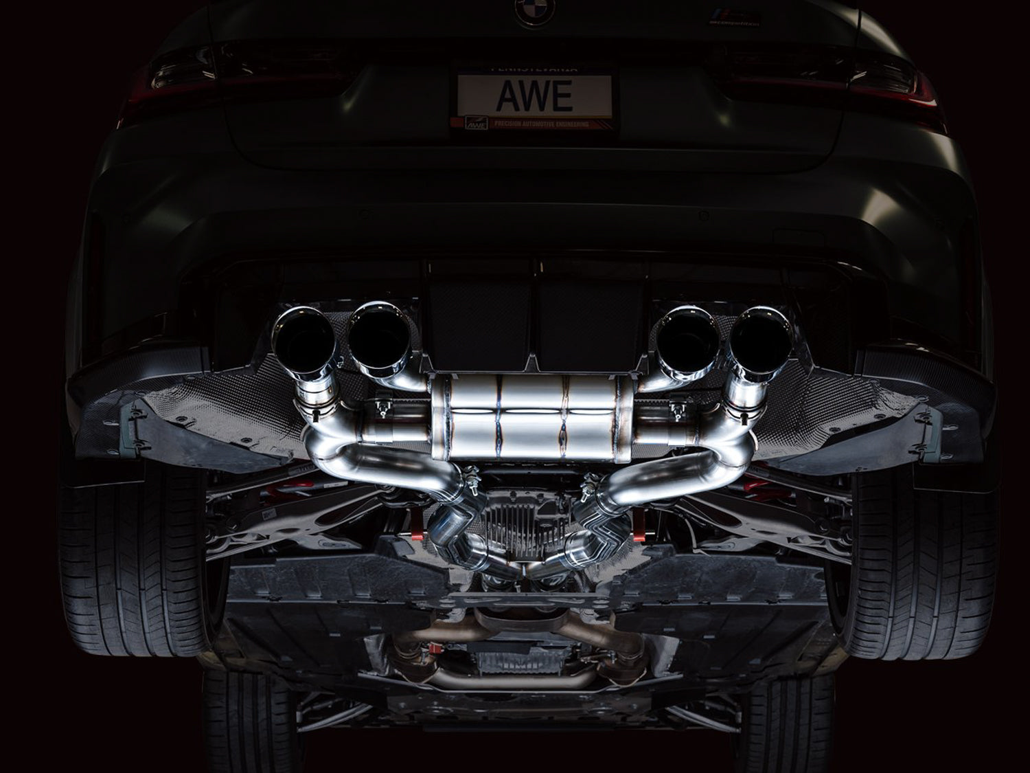 AWE SwitchPath Catback Exhaust for BMW G8X M3/M4 - Diamond Black Tips - Mounted