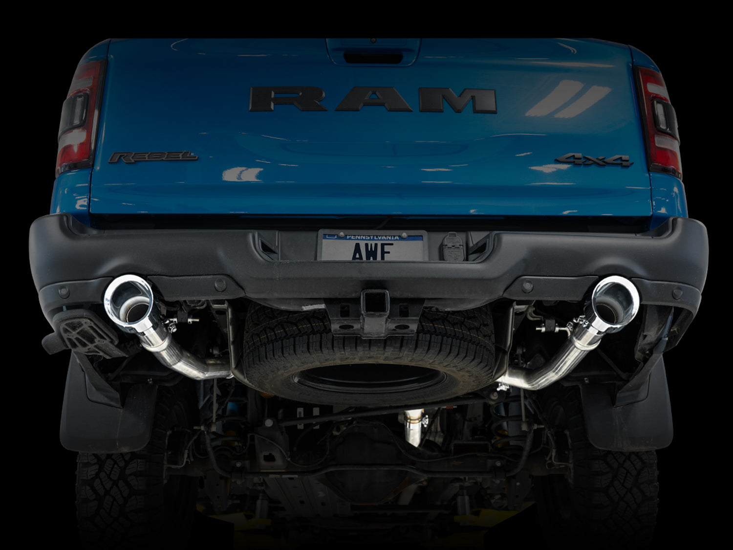 AWE 0FG Dual Rear Exit Catback for 5th Gen RAM 1500 5.7L (with bumper cutouts) - Chrome Silver Tips - Mounted