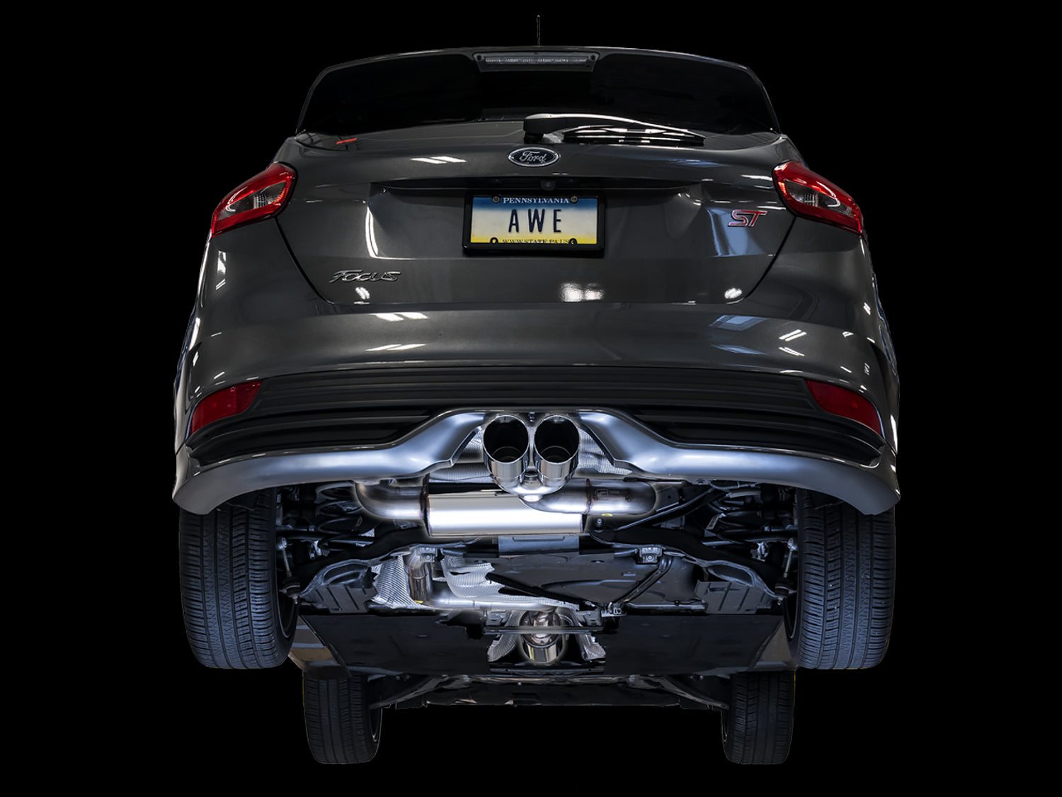 AWE Touring Edition Cat-back Exhaust for Ford Focus ST - Resonated - Chrome Silver Tips - Mounted