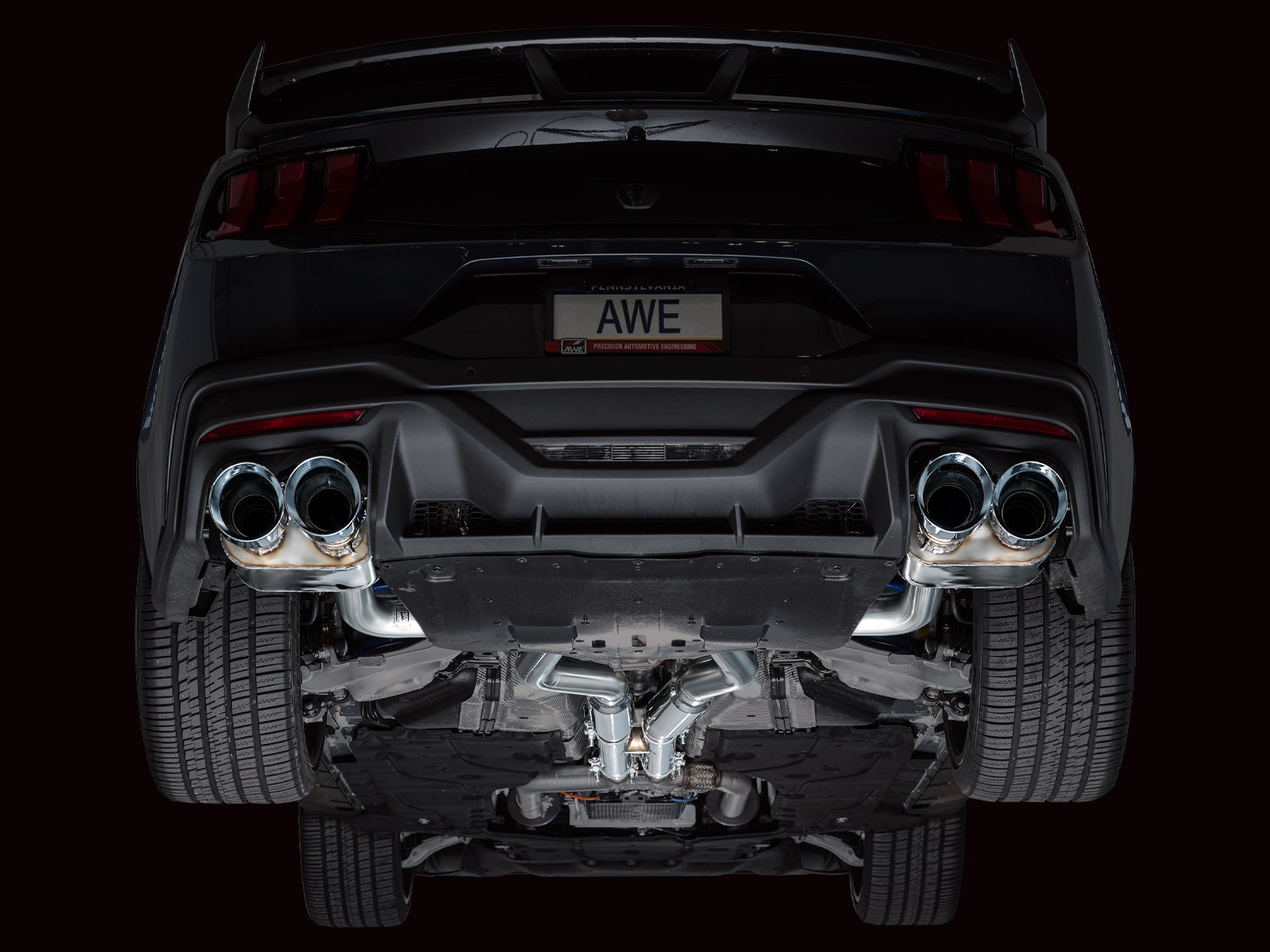 AWE SwitchPath™ Exhaust for S650 Ford Mustang Dark Horse - Quad Chrome Silver Tips - Mounted