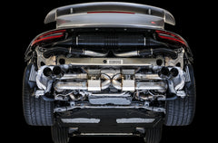 AWE Performance Exhaust and High-Flow Cat Sections for Porsche 991.2 Turbo - With Diamond Black Quad Tips - Mounted