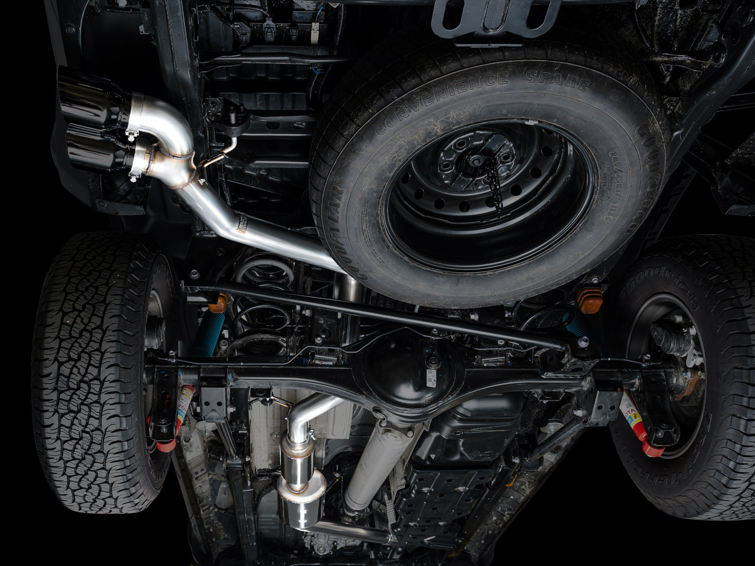 AWE 0FG Exhaust for 4th Gen Toyota Tacoma - Dual Diamond Black Tips - Mounted
