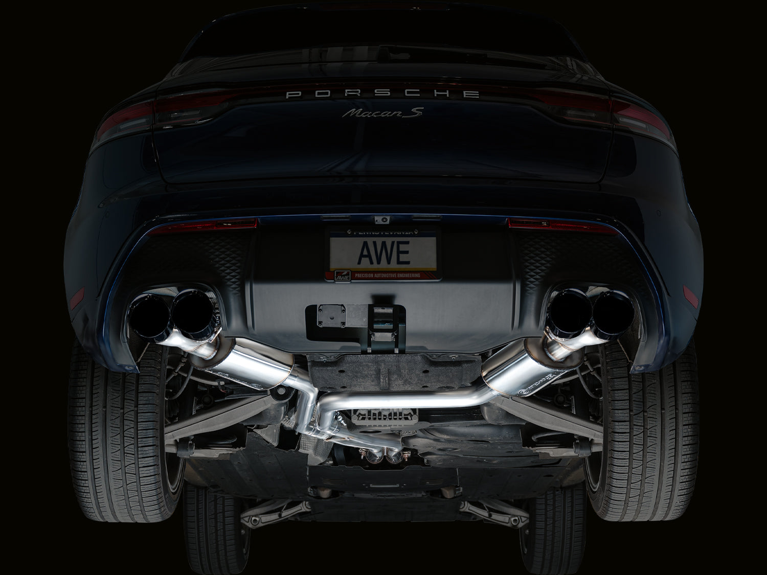 AWE Touring Edition Catback Exhaust for '19-'21 Porsche Macan 3.0T/2.9TT - Diamond Black Tips - Mounted