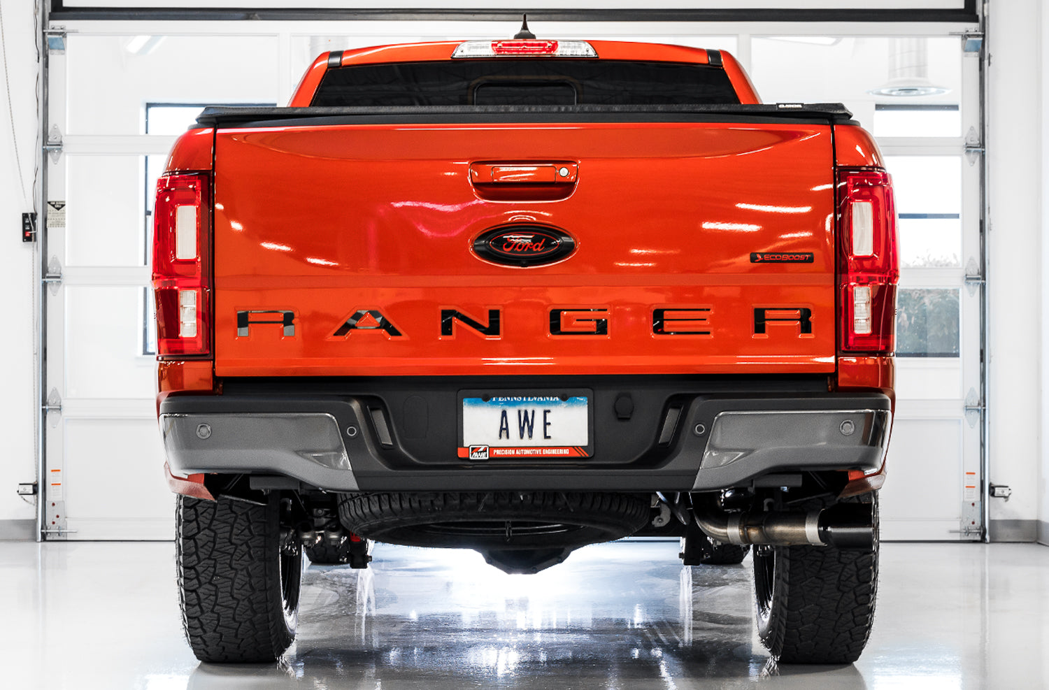 AWE 0FG Exhaust with BashGuard for Ford Ranger - Dual Diamond Black Tips - Mounted
