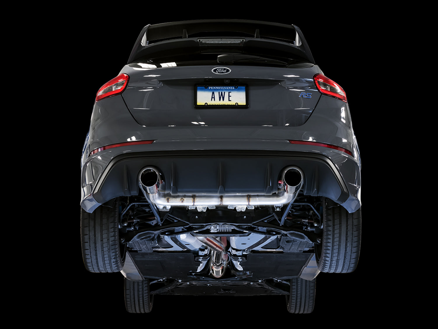 AWE Track Edition Cat-back Exhaust for Ford Focus RS - Chrome Silver Tips - Mounted
