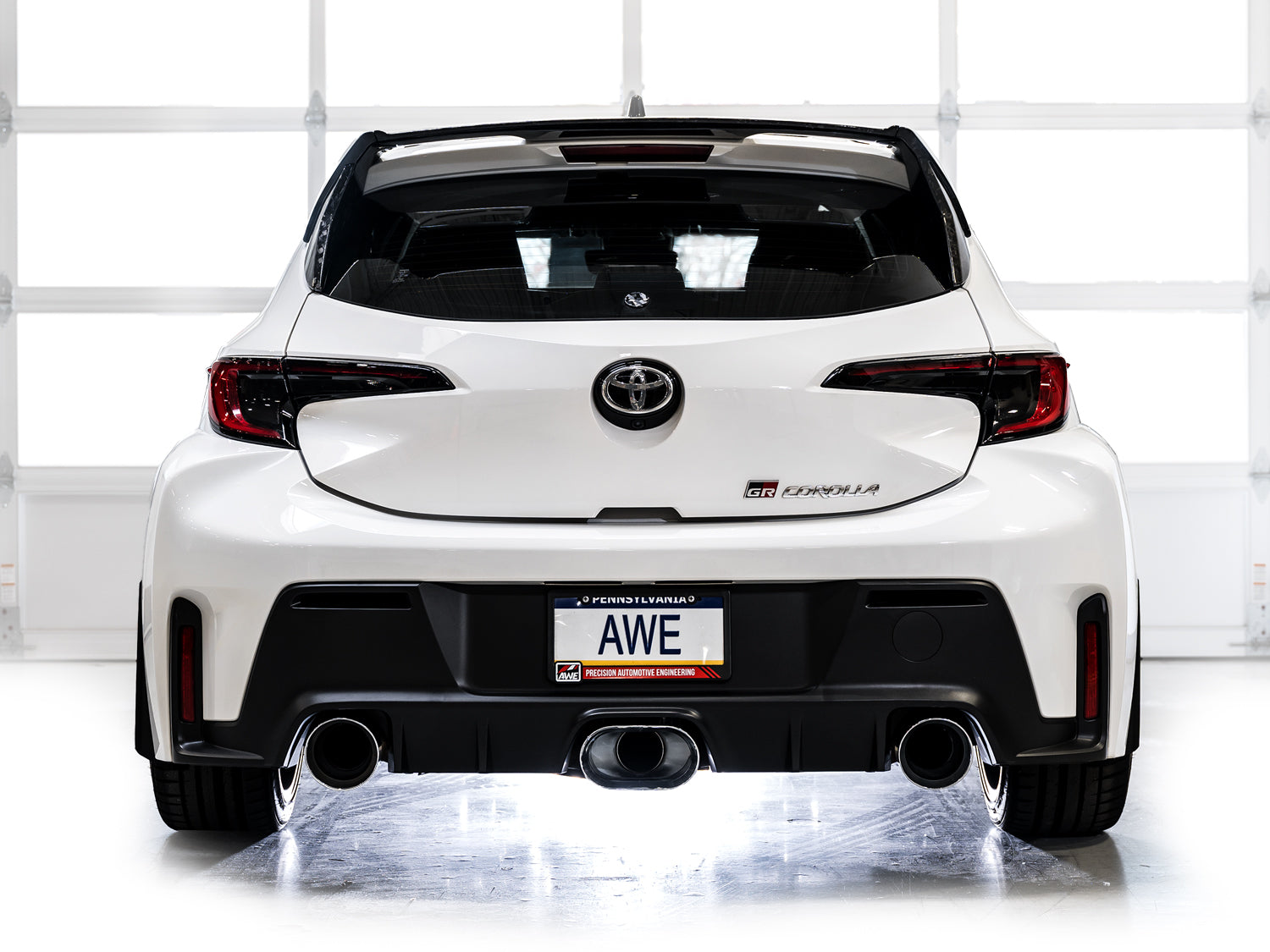 AWE Track Edition Exhaust for GR Corolla - Chrome Silver Tips - Mounted