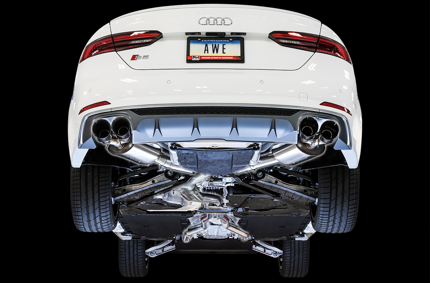 AWE Touring Edition Exhaust for Audi B9 S5 Sportback - Diamond Black 102mm Tips - Mounted