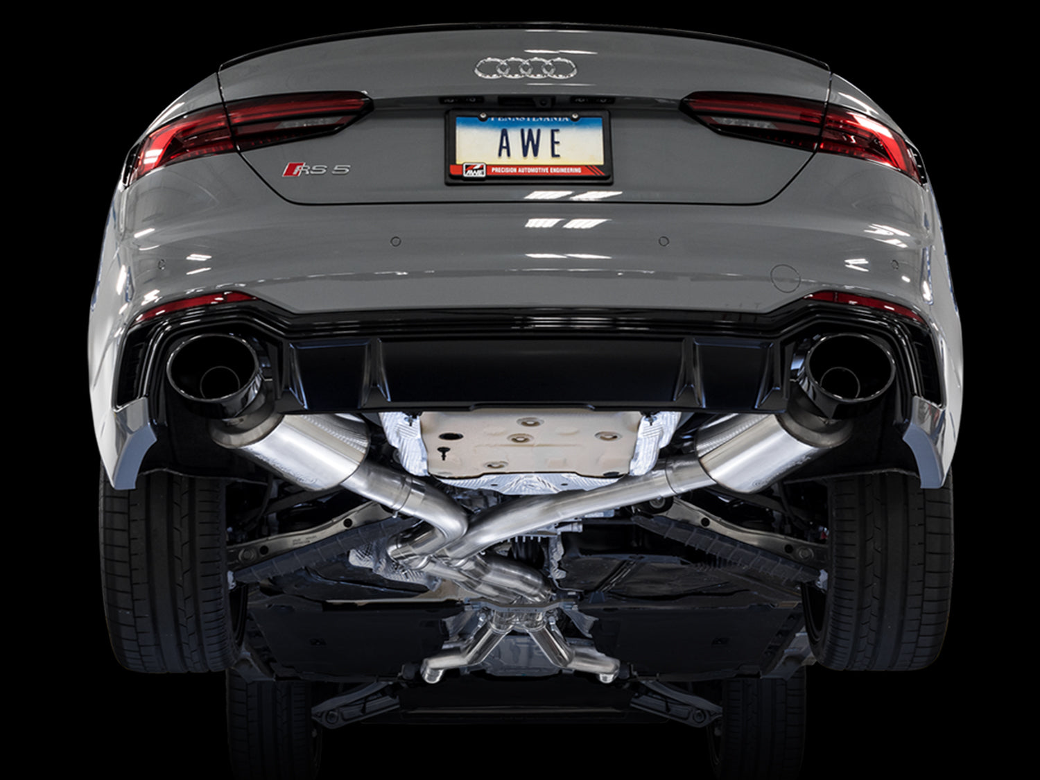 AWE Touring Edition Exhaust for Audi B9 RS 5 Coupe - Non-Resonated - Diamond Black RS-style Tips - out of package
