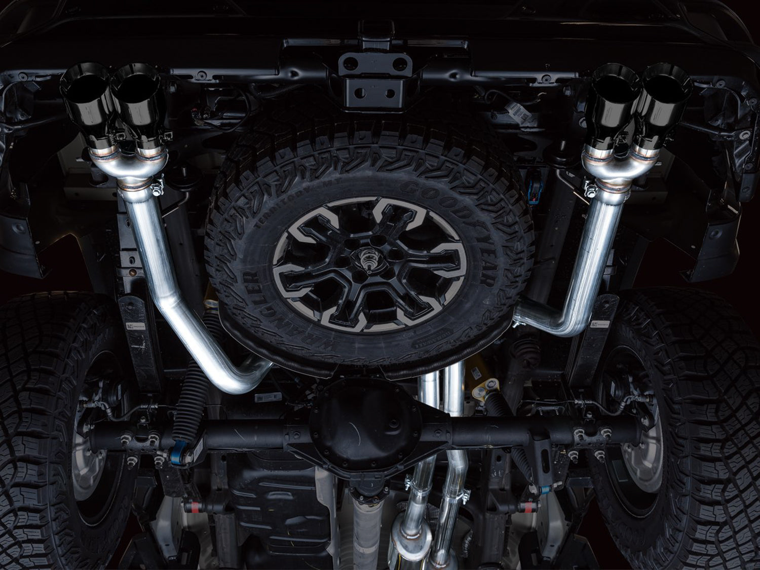 AWE 0FG Catback Exhaust for Silverado ZR2/Sierra AT4X - Quad Diamond Black Tips - Mounted