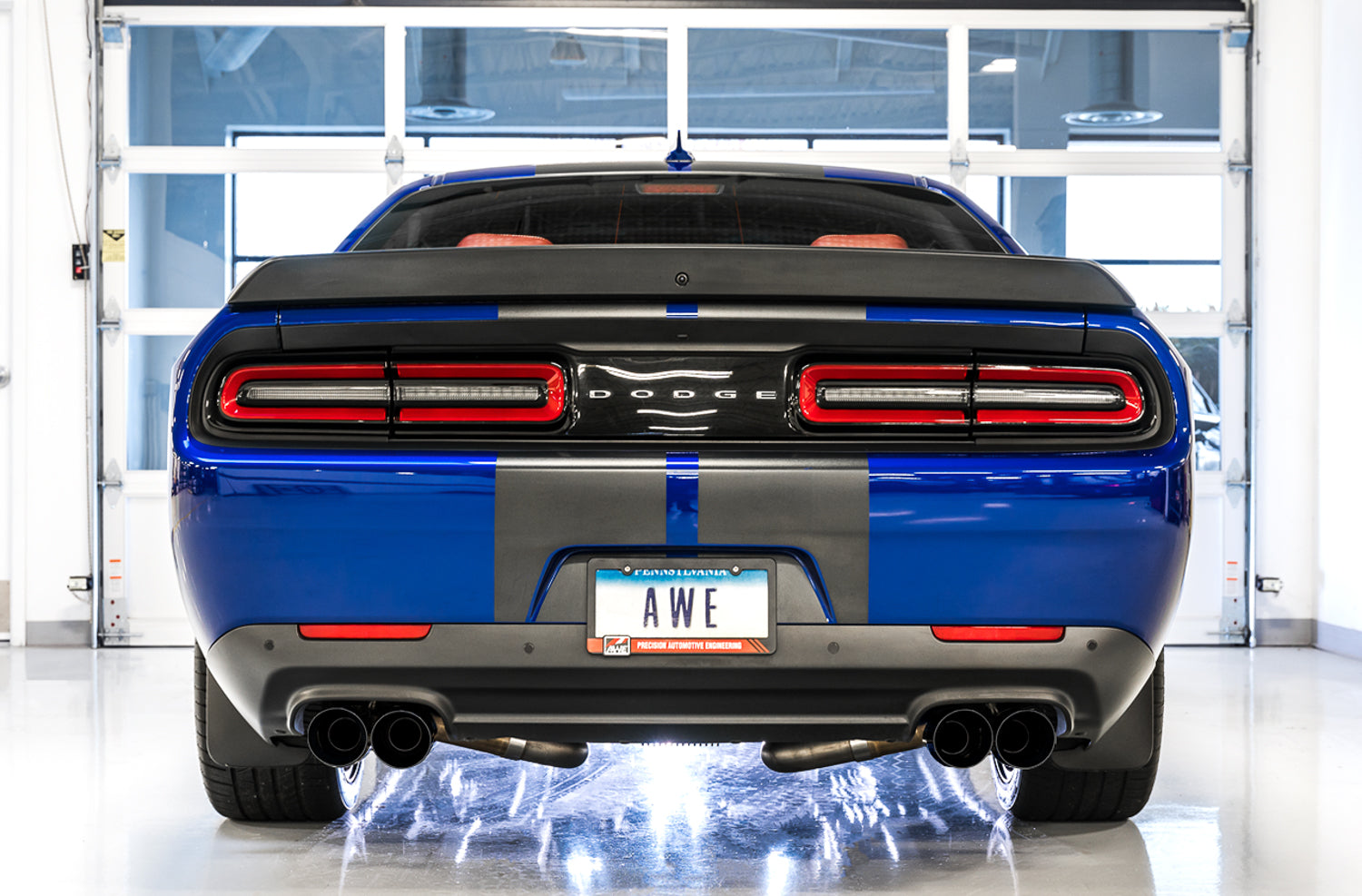 AWE Track Edition Exhaust for 17+ Challenger 5.7 - Diamond Black Quad Tips - Mounted