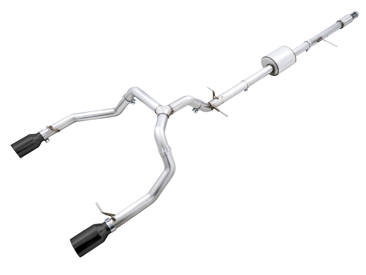 AWE 0FG Catback Split Rear Exit Exhaust for 4th Gen Silverado/Sierra 1500 5.3L (Flat Bumper) - Dual Diamond Black Tips - Primary