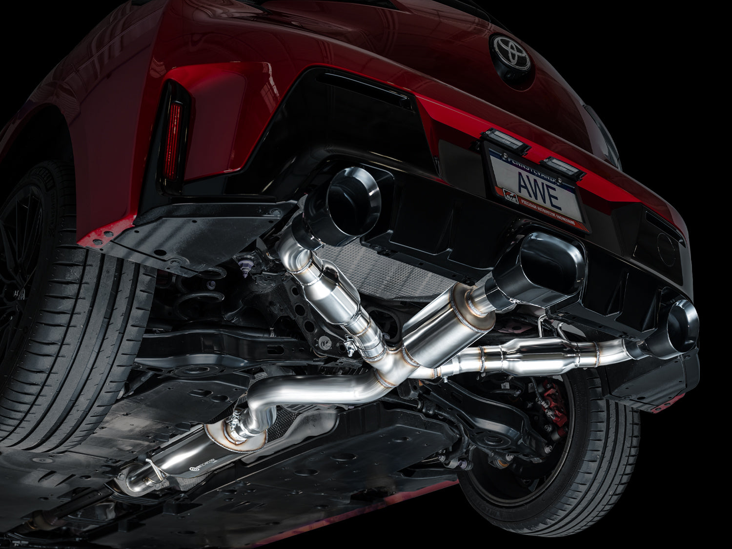 AWE Touring Edition Exhaust for GR Corolla - Diamond Black Tips - Mounted